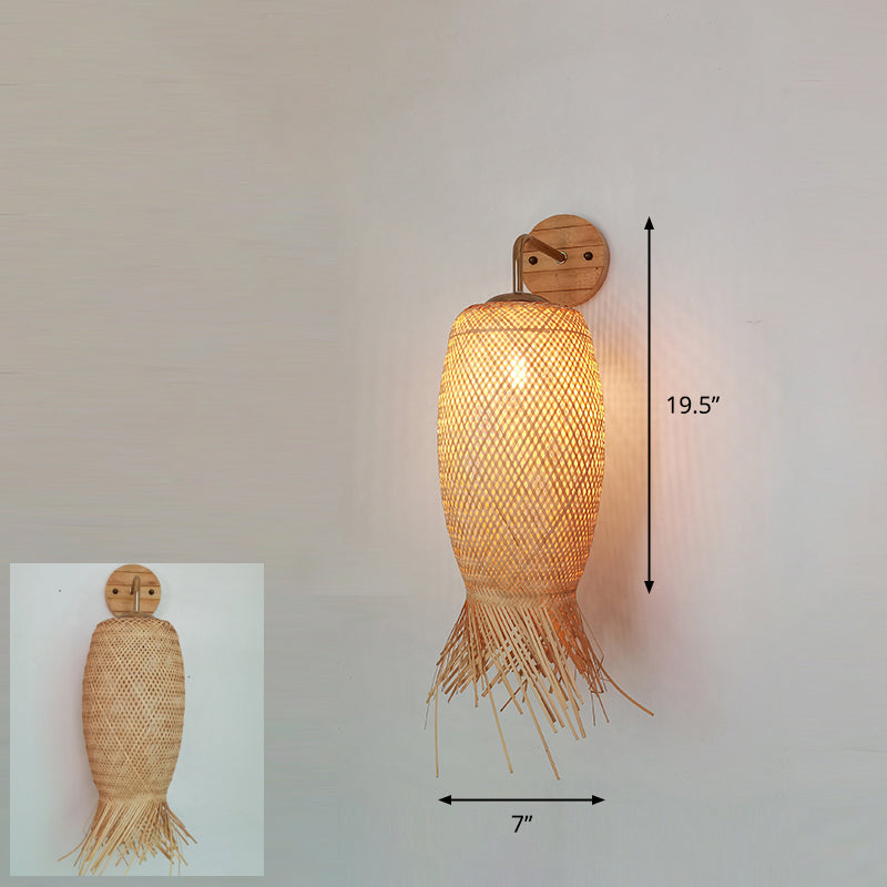 Handmade Wall Mount Light Modern Bamboo Single Wood Wall Light Fixture for Corridor Wood Y Clearhalo 'Wall Lamps & Sconces' 'Wall Lights' Lighting' 2245464