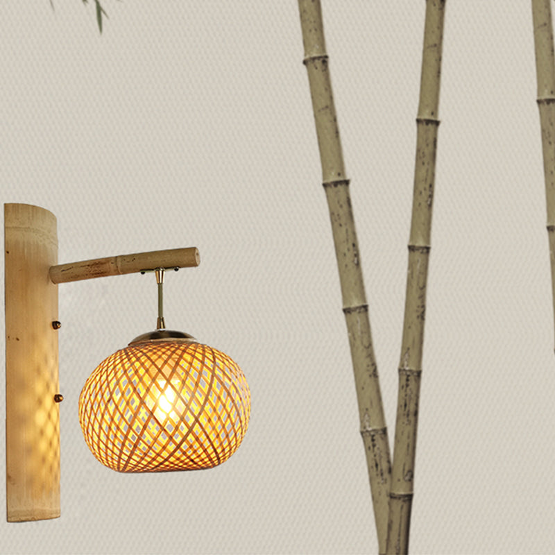 Handmade Wall Mount Light Modern Bamboo Single Wood Wall Light Fixture for Corridor Clearhalo 'Wall Lamps & Sconces' 'Wall Lights' Lighting' 2245468