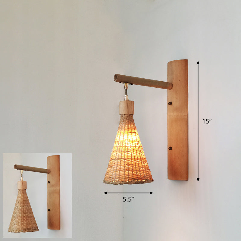 Handmade Wall Mount Light Modern Bamboo Single Wood Wall Light Fixture for Corridor Wood O Clearhalo 'Wall Lamps & Sconces' 'Wall Lights' Lighting' 2245471