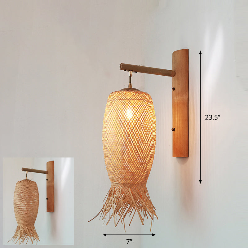 Handmade Wall Mount Light Modern Bamboo Single Wood Wall Light Fixture for Corridor Wood V Clearhalo 'Wall Lamps & Sconces' 'Wall Lights' Lighting' 2245473