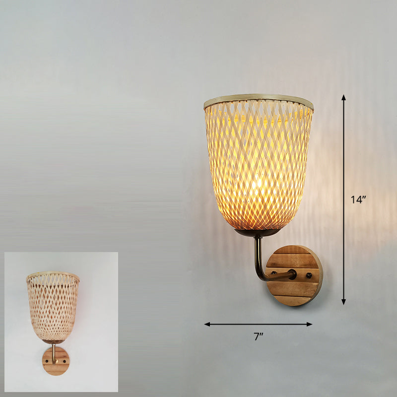 Handmade Wall Mount Light Modern Bamboo Single Wood Wall Light Fixture for Corridor Wood I Clearhalo 'Wall Lamps & Sconces' 'Wall Lights' Lighting' 2245475
