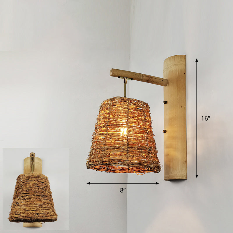 Handmade Wall Mount Light Modern Bamboo Single Wood Wall Light Fixture for Corridor Wood D Clearhalo 'Wall Lamps & Sconces' 'Wall Lights' Lighting' 2245478
