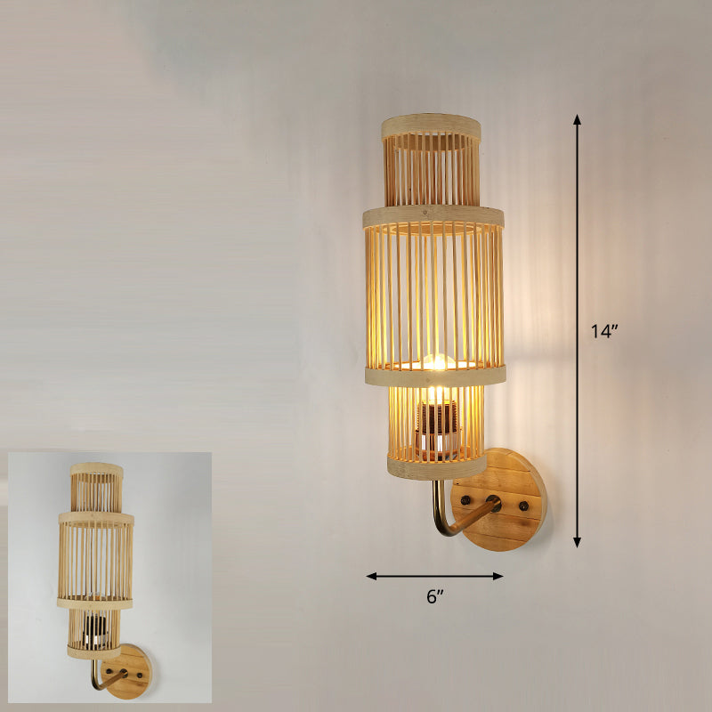 Handmade Wall Mount Light Modern Bamboo Single Wood Wall Light Fixture for Corridor Wood N Clearhalo 'Wall Lamps & Sconces' 'Wall Lights' Lighting' 2245482
