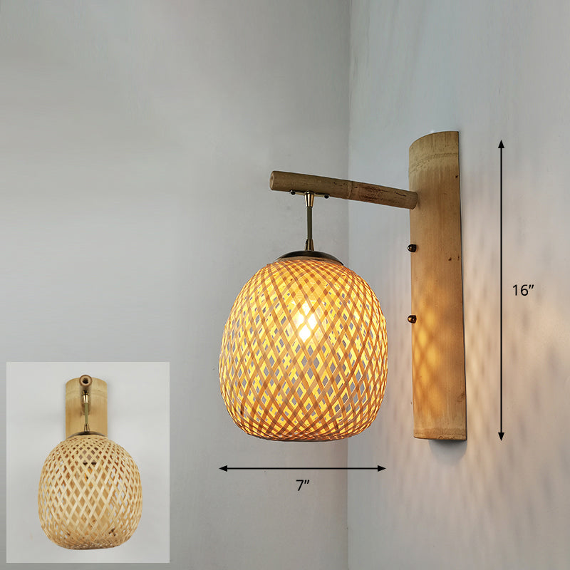Handmade Wall Mount Light Modern Bamboo Single Wood Wall Light Fixture for Corridor Wood C Clearhalo 'Wall Lamps & Sconces' 'Wall Lights' Lighting' 2245483