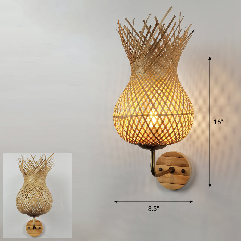Handmade Wall Mount Light Modern Bamboo Single Wood Wall Light Fixture for Corridor Wood K Clearhalo 'Wall Lamps & Sconces' 'Wall Lights' Lighting' 2245485