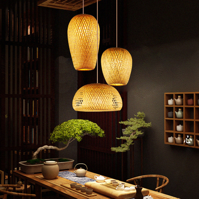 Bamboo Handcrafted Ceiling Light Asian Style 1��Bulb Wood Hanging Lamp for Restaurant Clearhalo 'Ceiling Lights' 'Modern Pendants' 'Modern' 'Pendant Lights' 'Pendants' Lighting' 2245494