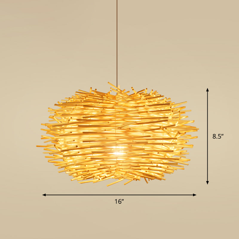 Bamboo Handcrafted Ceiling Light Asian Style 1 Bulb Wood Hanging Lamp for Restaurant Wood D Clearhalo 'Ceiling Lights' 'Lighting' 'Pendant Lights' 2245495_2700a576-1e4c-4635-bd7a-d7b8b4d424e1