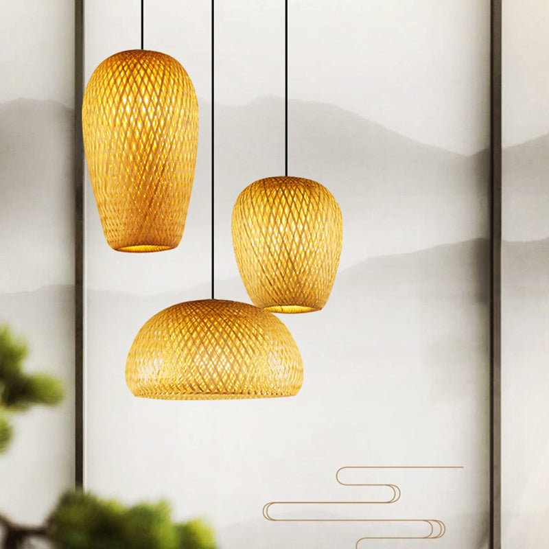Bamboo Handcrafted Ceiling Light Asian Style 1��Bulb Wood Hanging Lamp for Restaurant Clearhalo 'Ceiling Lights' 'Modern Pendants' 'Modern' 'Pendant Lights' 'Pendants' Lighting' 2245496