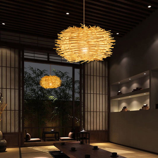 Bamboo Handcrafted Ceiling Light Asian Style 1��Bulb Wood Hanging Lamp for Restaurant Clearhalo 'Ceiling Lights' 'Modern Pendants' 'Modern' 'Pendant Lights' 'Pendants' Lighting' 2245498
