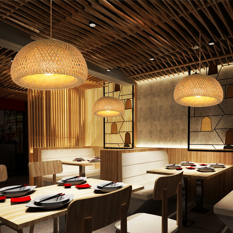 Bamboo Handcrafted Ceiling Light Asian Style 1��Bulb Wood Hanging Lamp for Restaurant Clearhalo 'Ceiling Lights' 'Modern Pendants' 'Modern' 'Pendant Lights' 'Pendants' Lighting' 2245500
