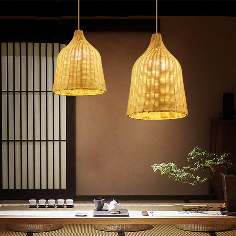 Bamboo Handcrafted Ceiling Light Asian Style 1��Bulb Wood Hanging Lamp for Restaurant Clearhalo 'Ceiling Lights' 'Modern Pendants' 'Modern' 'Pendant Lights' 'Pendants' Lighting' 2245501