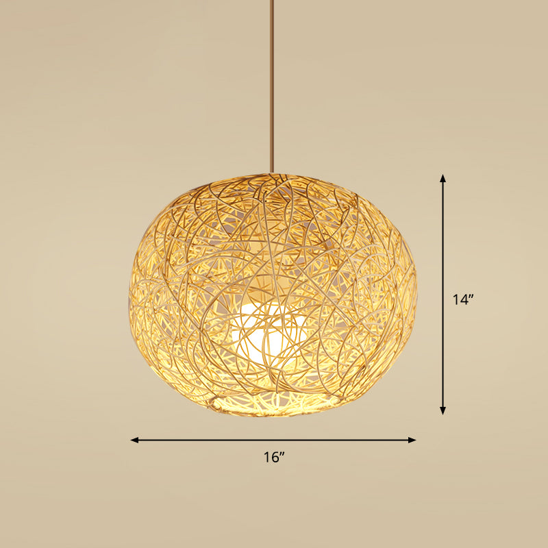 Bamboo Handcrafted Ceiling Light Asian Style 1��Bulb Wood Hanging Lamp for Restaurant Wood G Clearhalo 'Ceiling Lights' 'Modern Pendants' 'Modern' 'Pendant Lights' 'Pendants' Lighting' 2245502