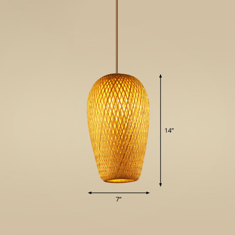 Bamboo Handcrafted Ceiling Light Asian Style 1��Bulb Wood Hanging Lamp for Restaurant Wood F Clearhalo 'Ceiling Lights' 'Modern Pendants' 'Modern' 'Pendant Lights' 'Pendants' Lighting' 2245503