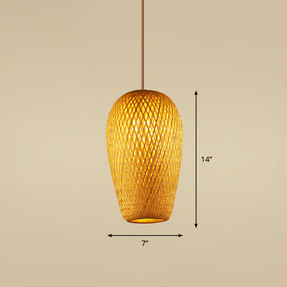 Bamboo Handcrafted Ceiling Light Asian Style 1��Bulb Wood Hanging Lamp for Restaurant Wood F Clearhalo 'Ceiling Lights' 'Modern Pendants' 'Modern' 'Pendant Lights' 'Pendants' Lighting' 2245503