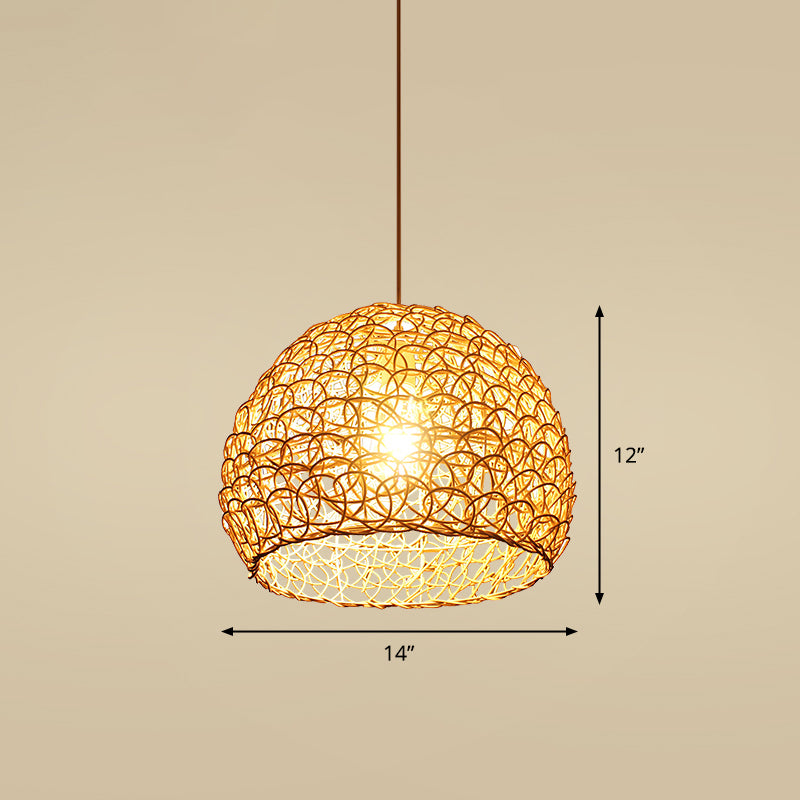 Bamboo Handcrafted Ceiling Light Asian Style 1��Bulb Wood Hanging Lamp for Restaurant Wood H Clearhalo 'Ceiling Lights' 'Modern Pendants' 'Modern' 'Pendant Lights' 'Pendants' Lighting' 2245506