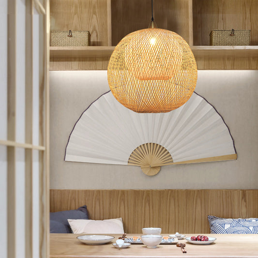 Sphere Bamboo Suspension Lighting Minimalist 1��Head Wood Pendant Ceiling Light for Tea Room Clearhalo 'Ceiling Lights' 'Pendant Lights' 'Pendants' Lighting' 2245509