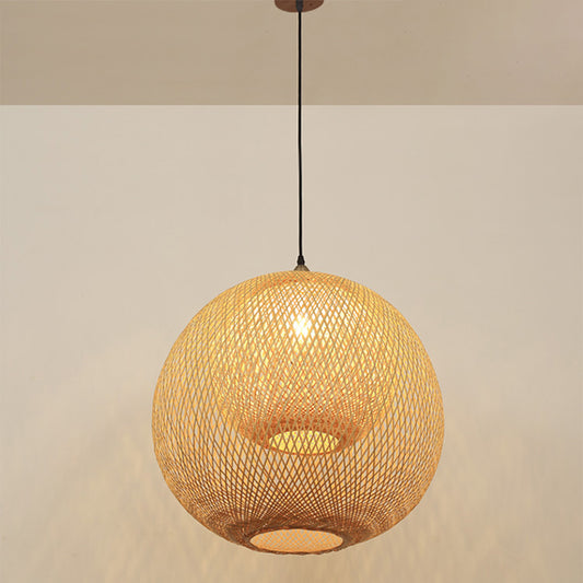 Sphere Bamboo Suspension Lighting Minimalist 1 Head Wood Pendant Ceiling Light for Tea Room Clearhalo 'Ceiling Lights' 'Lighting' 'Pendant Lights' 2245510_eb85ed2a-be53-435d-bf7d-c64a7d61642f