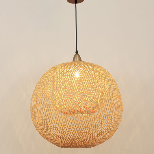 Sphere Bamboo Suspension Lighting Minimalist 1��Head Wood Pendant Ceiling Light for Tea Room Clearhalo 'Ceiling Lights' 'Pendant Lights' 'Pendants' Lighting' 2245511