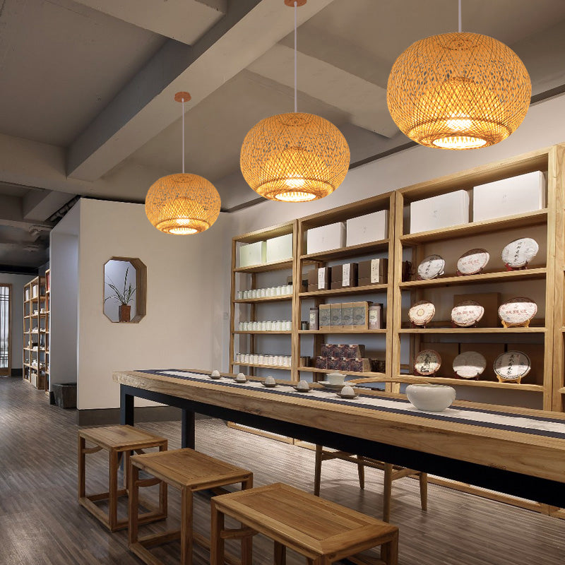 Wood Handwoven Pendant Lighting Contemporary 1 Bulb Bamboo Suspension Light Fixture Clearhalo 'Ceiling Lights' 'Lighting' 'Pendant Lights' 2245528_29b5b35f-b8ef-4d1d-979d-7d04062047d3