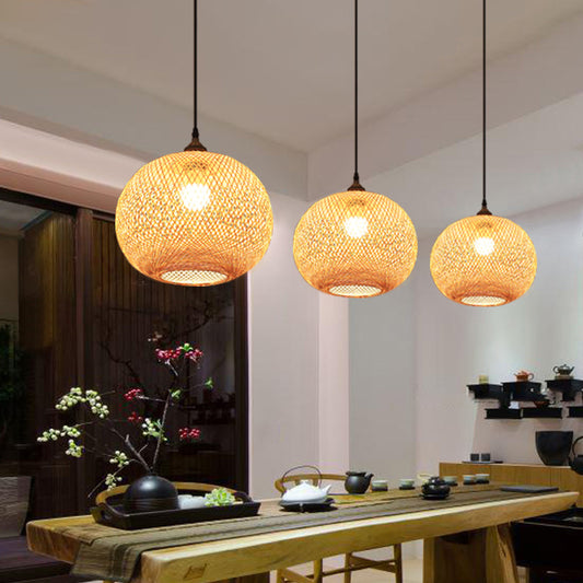 Wood Handwoven Pendant Lighting Contemporary 1 Bulb Bamboo Suspension Light Fixture Clearhalo 'Ceiling Lights' 'Lighting' 'Pendant Lights' 2245532_c733d221-726d-4e22-acf3-cb4589faea6d