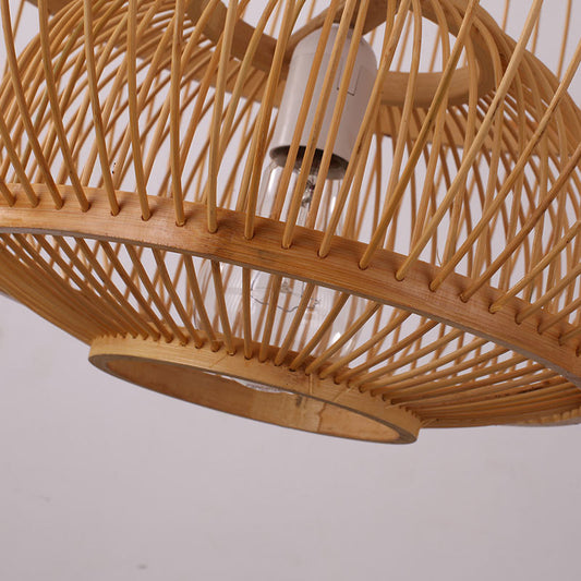 Globe Shaded Bamboo Ceiling Light Asian Style 1 Bulb Wood Hanging Lamp for Tea Room Clearhalo 'Ceiling Lights' 'Lighting' 'Pendant Lights' 2245548_a578c90b-1b5e-4a24-be21-0f50ee8115c6