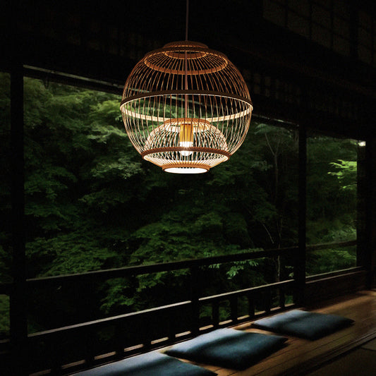 Sphere Shaded Suspension Lighting Minimalist Bamboo 1 Head Wood Pendant Ceiling Light Clearhalo 'Ceiling Lights' 'Lighting' 'Pendant Lights' 2245550_c687c1e5-d628-47e3-a83e-83b0ef32706b