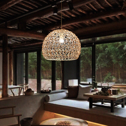 Dome Restaurant Suspension Light Rattan 1-Light Simplicity Pendant Light Fixture in Wood Wood A Clearhalo 'Ceiling Lights' 'Pendant Lights' 'Pendants' Lighting' 2245574_f7e50dc0-ddc8-4aab-9c77-1f69b5ecb4d9
