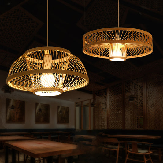 Woven Suspension Lighting Minimalist Bamboo 1 Bulb Wood Hanging Lamp for Restaurant Clearhalo 'Ceiling Lights' 'Lighting' 'Pendant Lights' 2245601_d2cceb87-f200-45a3-83fa-c4efc50eca85