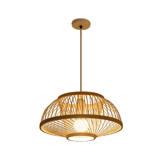 Woven Suspension Lighting Minimalist Bamboo 1 Bulb Wood Hanging Lamp for Restaurant Clearhalo 'Ceiling Lights' 'Lighting' 'Pendant Lights' 2245605_f4453a76-a5fd-4cfe-ab72-dc01f79d43a1