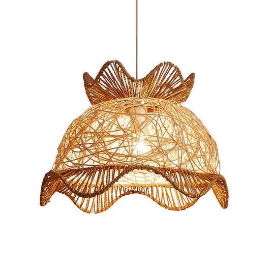 Wood Scalloped Ceiling Light Asian Style 1 Head Rattan Hanging Lamp for Restaurant Clearhalo 'Ceiling Lights' 'Lighting' 'Pendant Lights' 2245611_ddb679c3-346d-4c62-9bdd-a702fa228a76