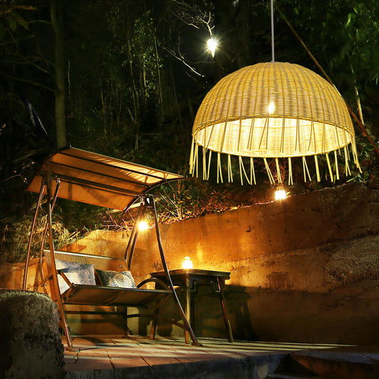 Minimalist Dome Suspension Lighting Rattan 1 Head Restaurant Pendant Ceiling Light in Wood Clearhalo 'Ceiling Lights' 'Lighting' 'Pendant Lights' 2245613_e12d85f2-f00a-403b-8362-8e09fdd4d821