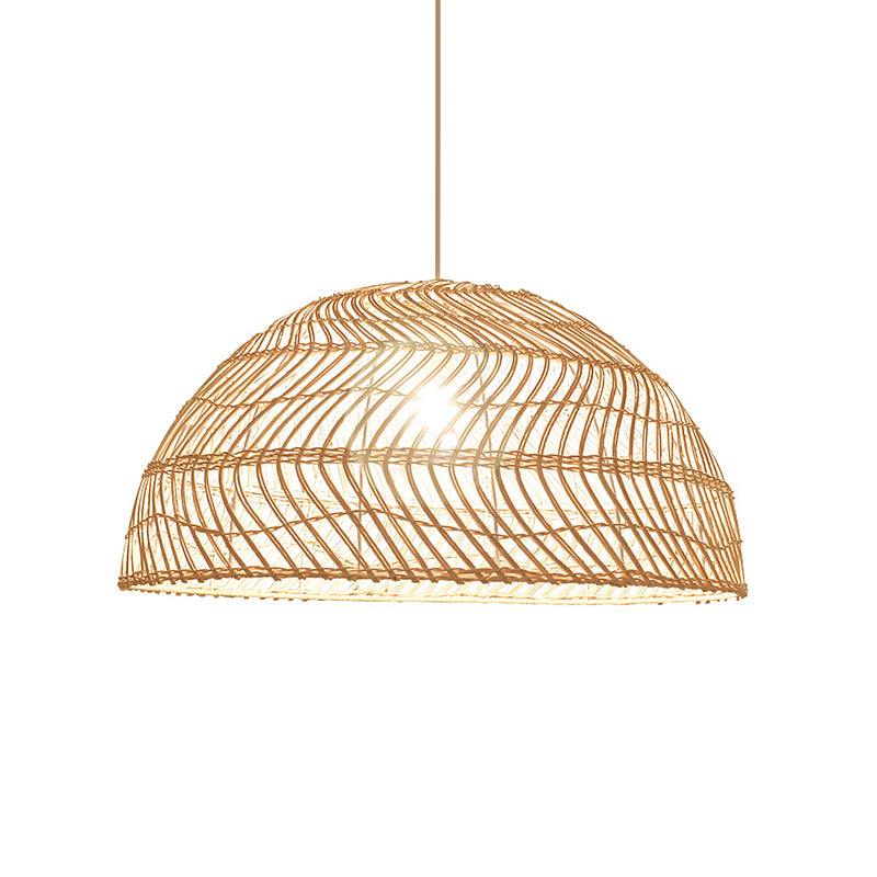Rattan Dome Shaded Suspension Lighting Simplicity 1-Light Wood Pendant Light Fixture Clearhalo 'Ceiling Lights' 'Pendant Lights' 'Pendants' Lighting' 2245639