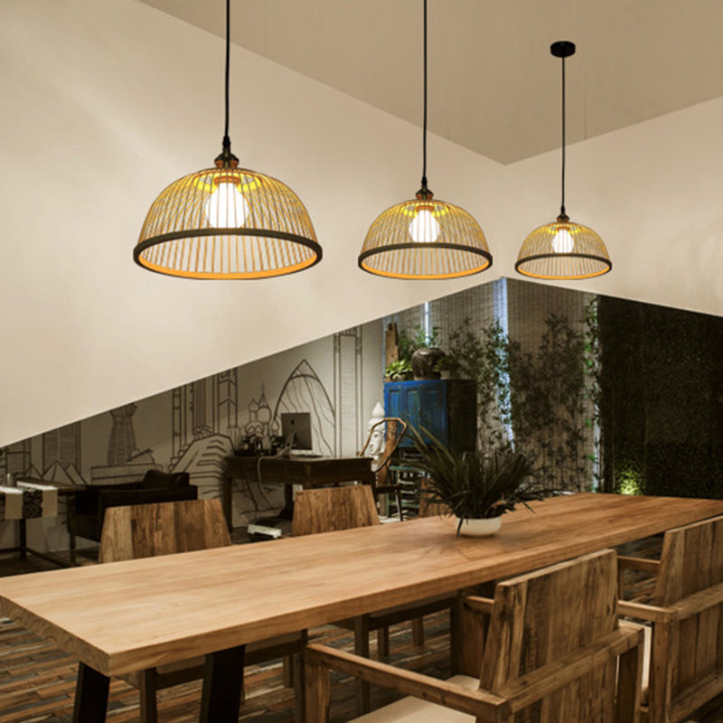 Hemispherical Bamboo Ceiling Light Asian Style 1��Bulb Wood Hanging Lamp for Restaurant Wood B Clearhalo 'Ceiling Lights' 'Pendant Lights' 'Pendants' Lighting' 2245642_1fbb59f2-e090-4626-8845-f59acbc6375d