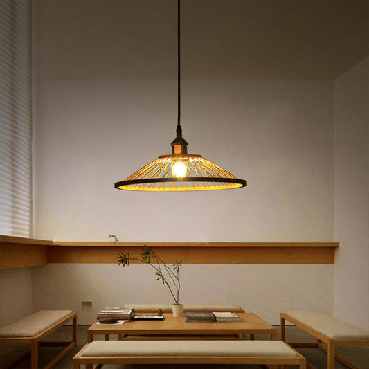 Hemispherical Bamboo Ceiling Light Asian Style 1 Bulb Wood Hanging Lamp for Restaurant Clearhalo 'Ceiling Lights' 'Lighting' 'Pendant Lights' 2245645_39dfeaf3-d6ac-4421-b011-e893bd1fc0ba