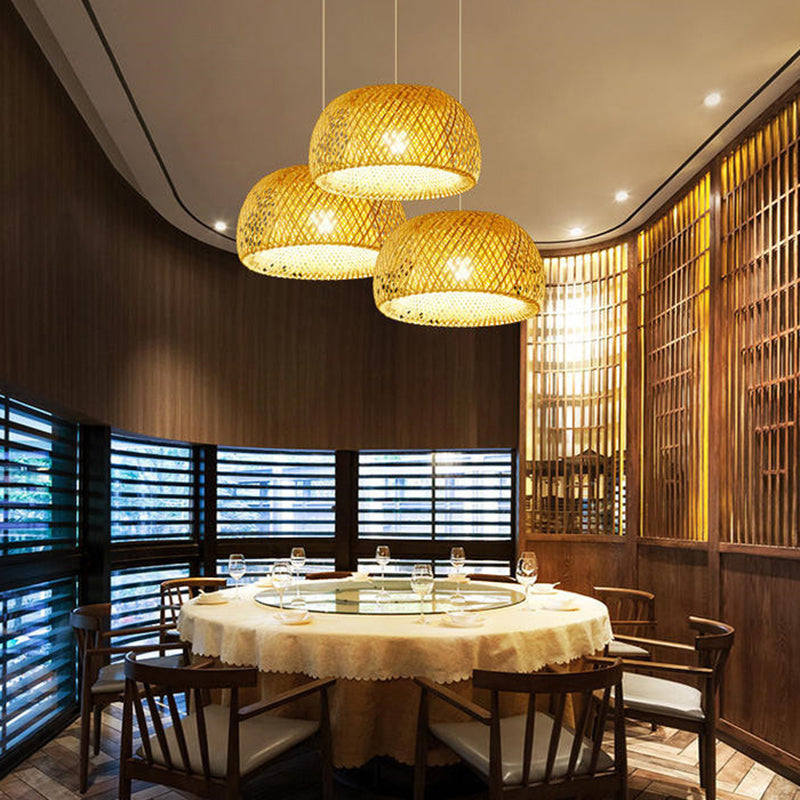 Dome Shade Ceiling Light Asian Style Bamboo 1��Bulb Wood Hanging Lamp for Corridor Wood Clearhalo 'Ceiling Lights' 'Pendant Lights' 'Pendants' Lighting' 2245652_0c91cba9-90f7-46b3-9255-9744818bd65f