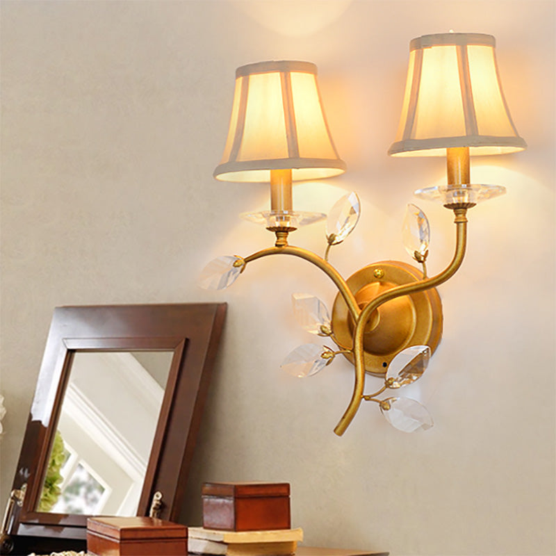 Metal Branch Wall Light Lodge Stylish 2 Lights Brass Wall Sconce Fixture with/without Bell Shade for Indoor Clearhalo 'Art deco wall lights' 'Industrial wall lights' 'Industrial' 'Middle century wall lights' 'Tiffany' 'Wall Lamps & Sconces' 'Wall Lights' Lighting' 224569