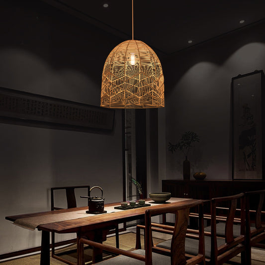 Elongated Ceiling Lighting Asian Style Rattan 1 Bulb Wood Hanging Lamp for Tea Room Clearhalo 'Ceiling Lights' 'Lighting' 'Pendant Lights' 2245709_774d4f0e-f386-4c65-8981-9e94af1cd443