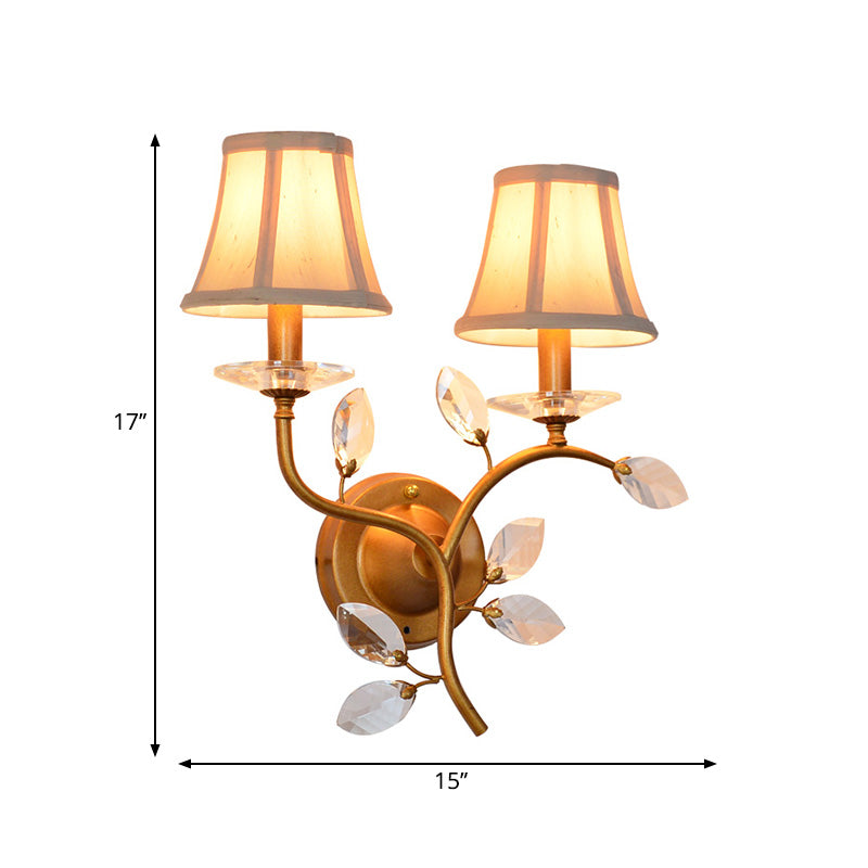 Metal Branch Wall Light Lodge Stylish 2 Lights Brass Wall Sconce Fixture with/without Bell Shade for Indoor Clearhalo 'Art deco wall lights' 'Industrial wall lights' 'Industrial' 'Middle century wall lights' 'Tiffany' 'Wall Lamps & Sconces' 'Wall Lights' Lighting' 224571
