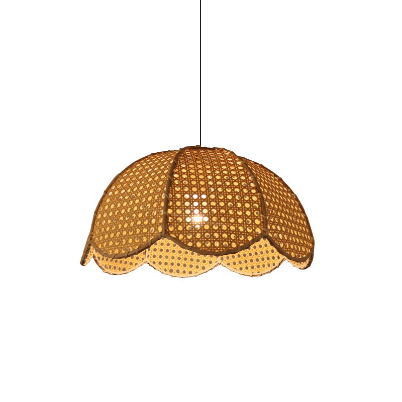 Rattan Scalloped Dome Suspension Light Simplicity 1-Light Wood Pendant Light Fixture Clearhalo 'Ceiling Lights' 'Pendant Lights' 'Pendants' Lighting' 2245734