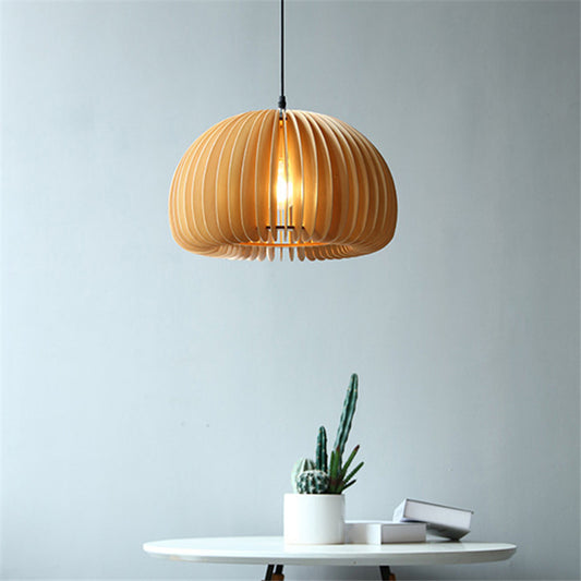 Asian Style Dome Shaded Ceiling Lighting Wood 1 Bulb Restaurant Hanging Light Fixture Clearhalo 'Ceiling Lights' 'Lighting' 'Pendant Lights' 2245737_96b05858-6c60-4d21-ba47-cac8aef9b5c3