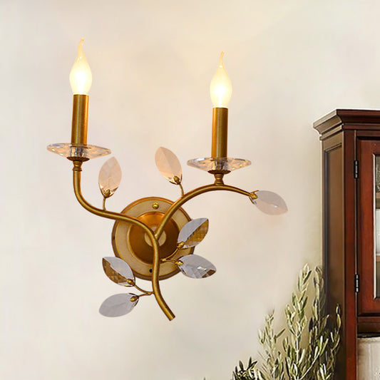 Metal Branch Wall Light Lodge Stylish 2 Lights Brass Wall Sconce Fixture with/without Bell Shade for Indoor Brass Shadeless Clearhalo 'Art deco wall lights' 'Industrial wall lights' 'Industrial' 'Middle century wall lights' 'Tiffany' 'Wall Lamps & Sconces' 'Wall Lights' Lighting' 224573