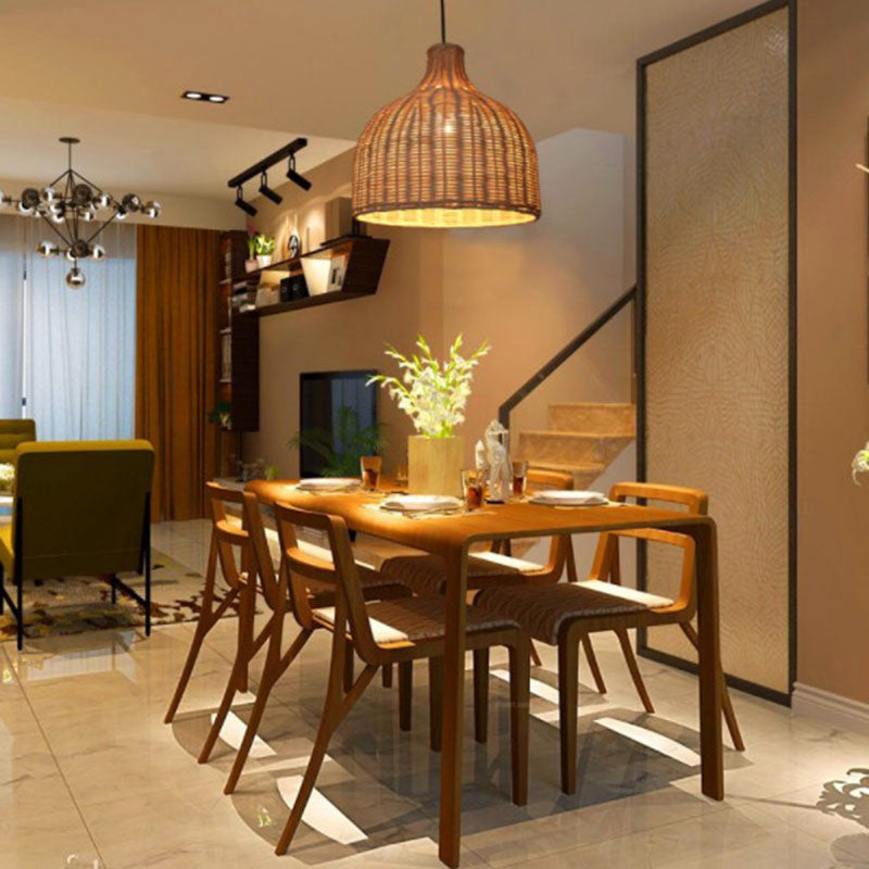 Basket Suspension Lighting Minimalist Rattan 1 Head Restaurant Pendant Ceiling Light Clearhalo 'Ceiling Lights' 'Lighting' 'Pendant Lights' 2245744_04a8455e-0e38-4125-9b35-ad686ace0d3e