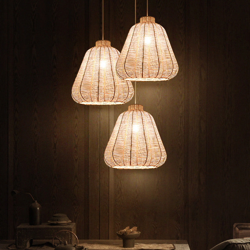 Tapered Ceiling Lighting Asian Style Rattan 1 Bulb Wood Hanging Lamp for Restaurant Clearhalo 'Ceiling Lights' 'Lighting' 'Pendant Lights' 2245780_717fb654-a280-4042-951f-e60e641b0924