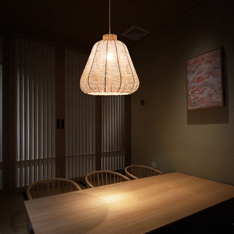 Tapered Ceiling Lighting Asian Style Rattan 1 Bulb Wood Hanging Lamp for Restaurant Wood Clearhalo 'Ceiling Lights' 'Lighting' 'Pendant Lights' 2245781_d3f6621b-4cef-4471-b109-1506c79cf09f