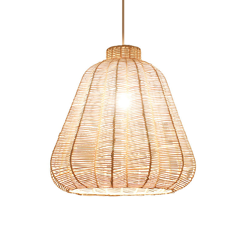 Tapered Ceiling Lighting Asian Style Rattan 1 Bulb Wood Hanging Lamp for Restaurant Clearhalo 'Ceiling Lights' 'Lighting' 'Pendant Lights' 2245785_d4db0d8c-4073-488e-bc59-1c4beaef8a0c