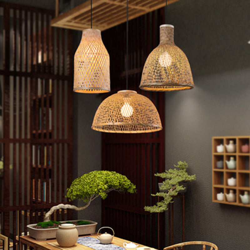 Wood Woven Suspension Lighting Minimalist Single Bamboo Pendant Ceiling Light for Restaurant Clearhalo 'Ceiling Lights' 'Pendant Lights' 'Pendants' Lighting' 2245787