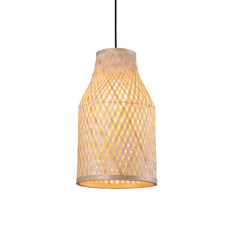 Wood Woven Suspension Lighting Minimalist Single Bamboo Pendant Ceiling Light for Restaurant Clearhalo 'Ceiling Lights' 'Pendant Lights' 'Pendants' Lighting' 2245790