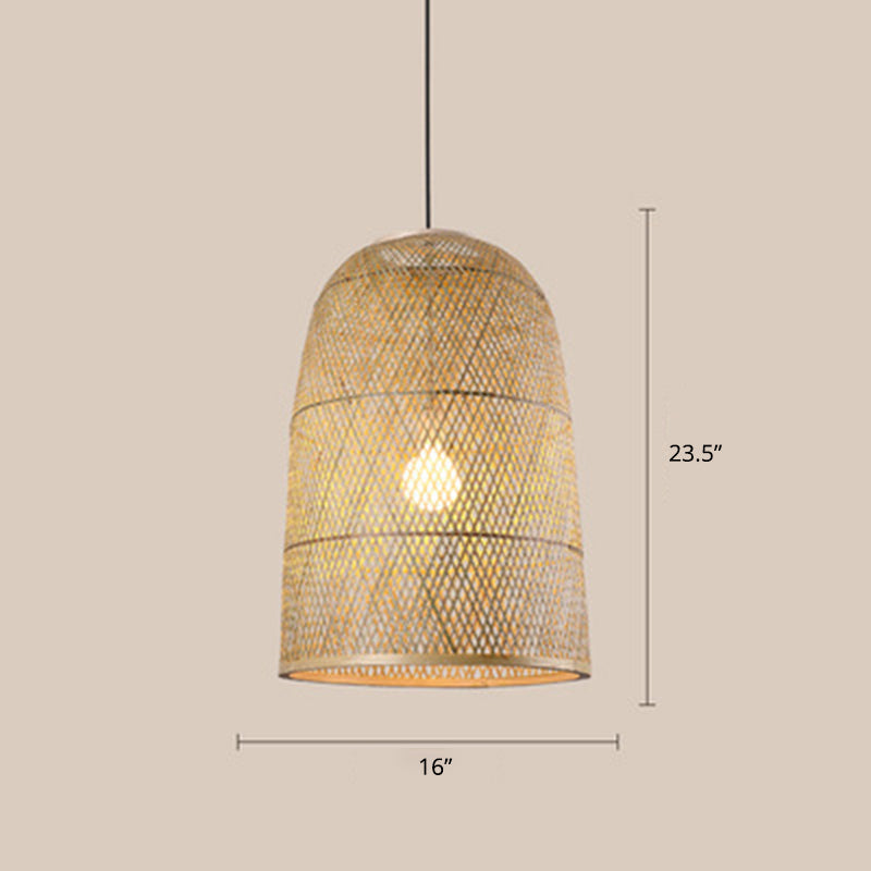 Wood Woven Suspension Lighting Minimalist Single Bamboo Pendant Ceiling Light for Restaurant Clearhalo 'Ceiling Lights' 'Pendant Lights' 'Pendants' Lighting' 2245792