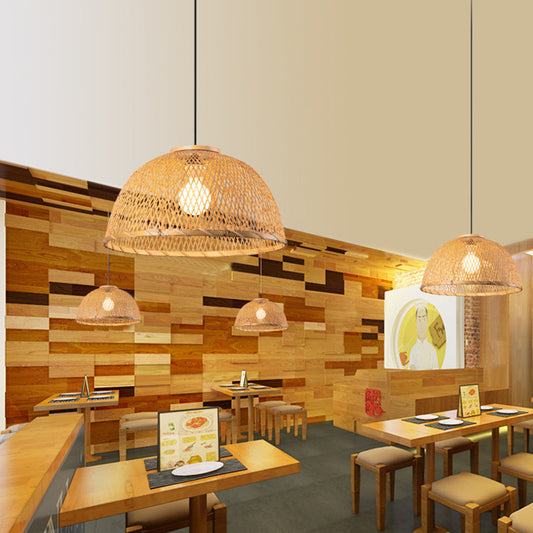 Wood Woven Suspension Lighting Minimalist Single Bamboo Pendant Ceiling Light for Restaurant Clearhalo 'Ceiling Lights' 'Pendant Lights' 'Pendants' Lighting' 2245793
