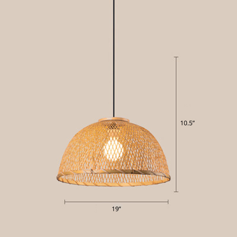 Wood Woven Suspension Lighting Minimalist Single Bamboo Pendant Ceiling Light for Restaurant Clearhalo 'Ceiling Lights' 'Pendant Lights' 'Pendants' Lighting' 2245794